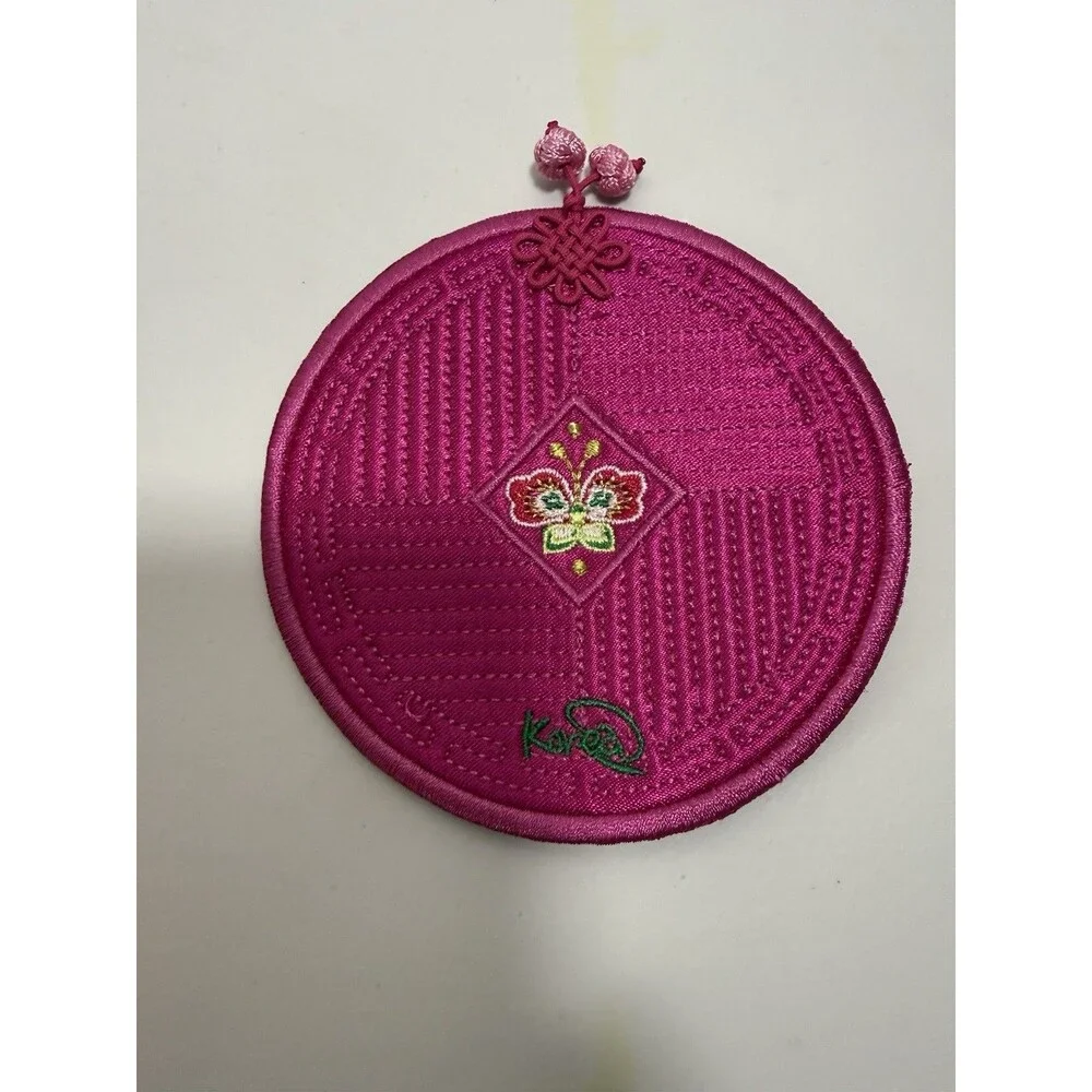 Korean Silk Embroidered Coasters Set of 5 Floral Traditional Decor